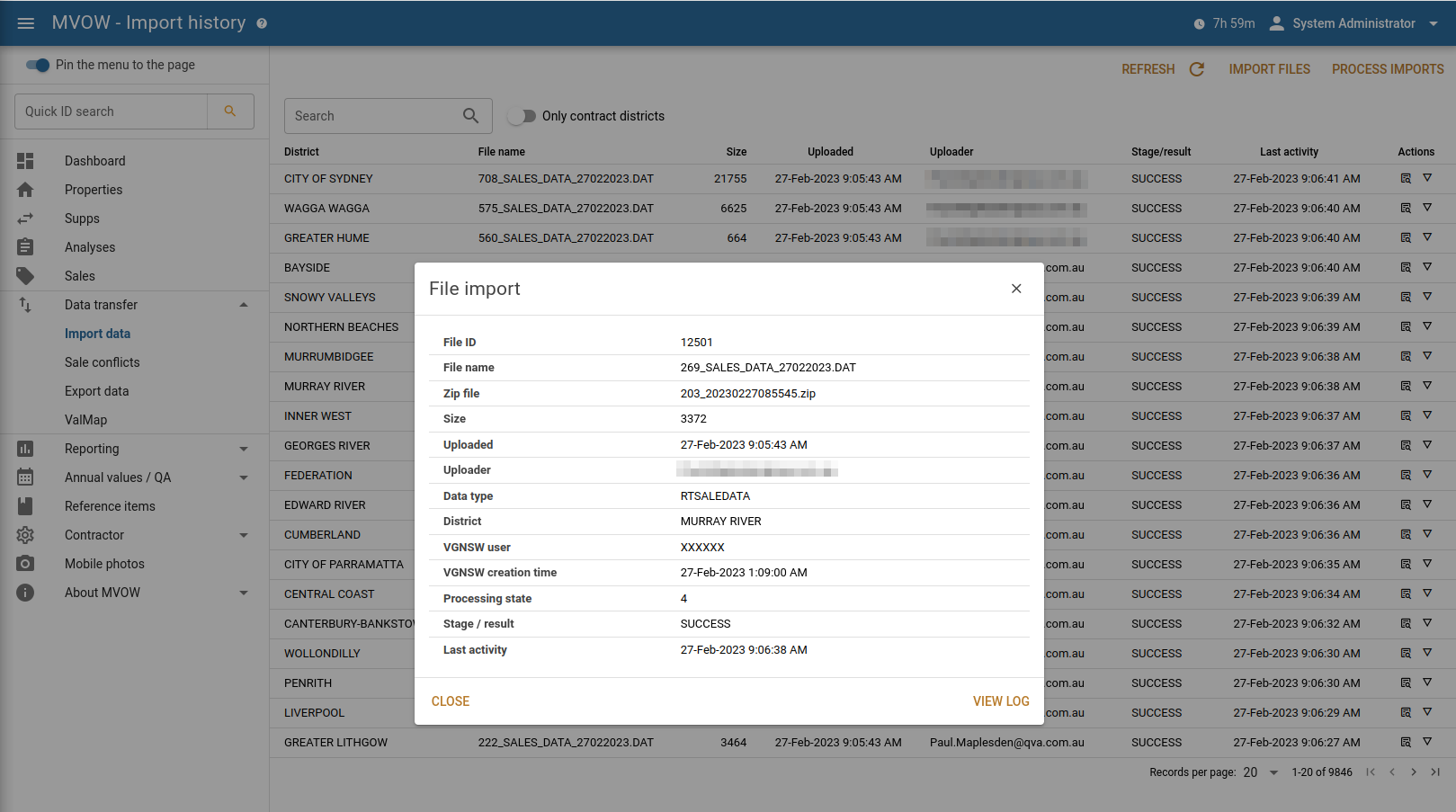 Import file info