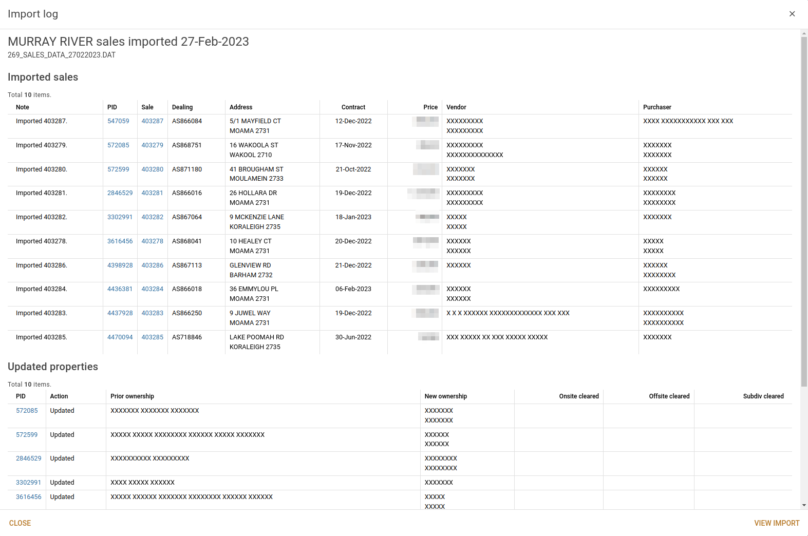 Import file log